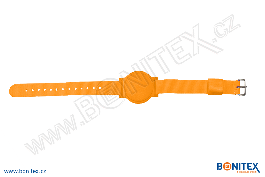 Nylonový náramek 255-265x16mm, kovová spona 1, s RFID 125 kHz, oranžový/č.oranžový-botinex
