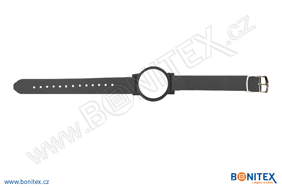 Nylonový náramek 255-265x15mm, kovová spona 2, s RFID 125 kHz, černý/č.černo-bílý-botinex