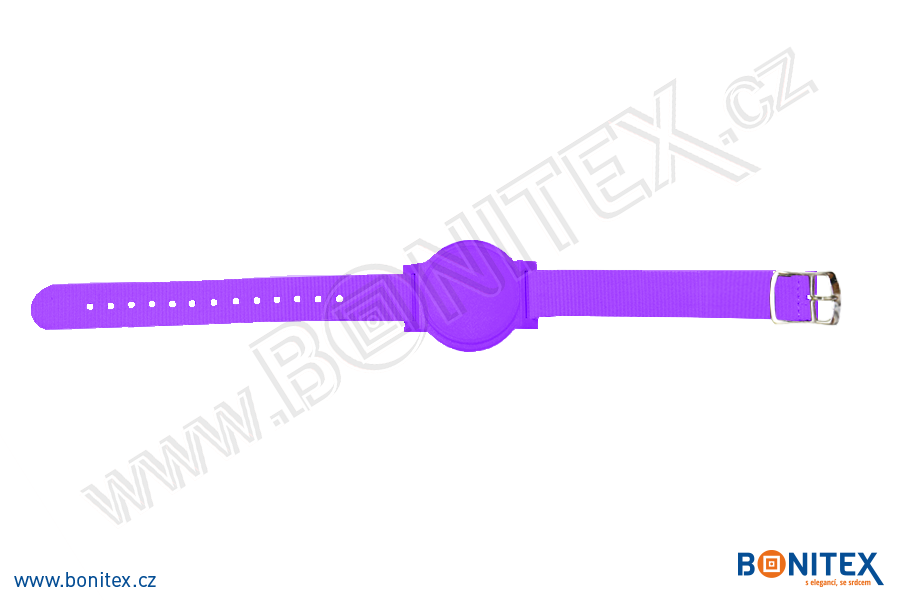 Nylonový náramek 255-265x15mm, kovová spona 2, s RFID 125 kHz, fialový/č.fialový-botinex