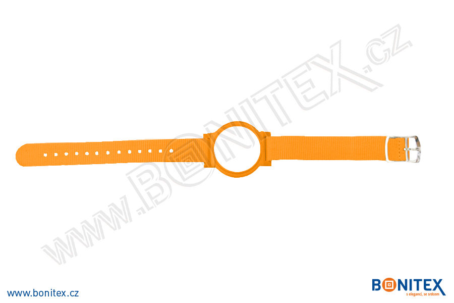 Nylonový náramek 255-265x15mm, kovová spona 2, s RFID 125 kHz, oranžový/č.oranžovo-bílý-botinex