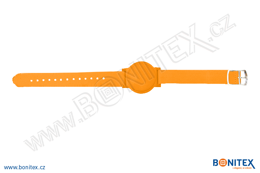 Nylonový náramek 255-265x15mm, kovová spona 2, s RFID 125 kHz, oranžový/č.oranžový-botinex