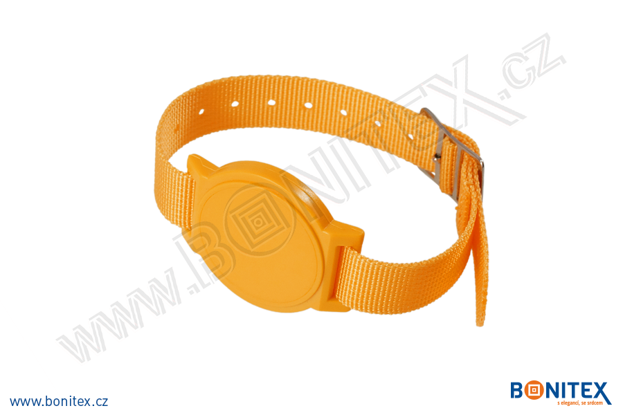 Nylonový náramek 255-265x15mm, kovová spona 2, s RFID 125 kHz, oranžový/č.oranžový-botinex