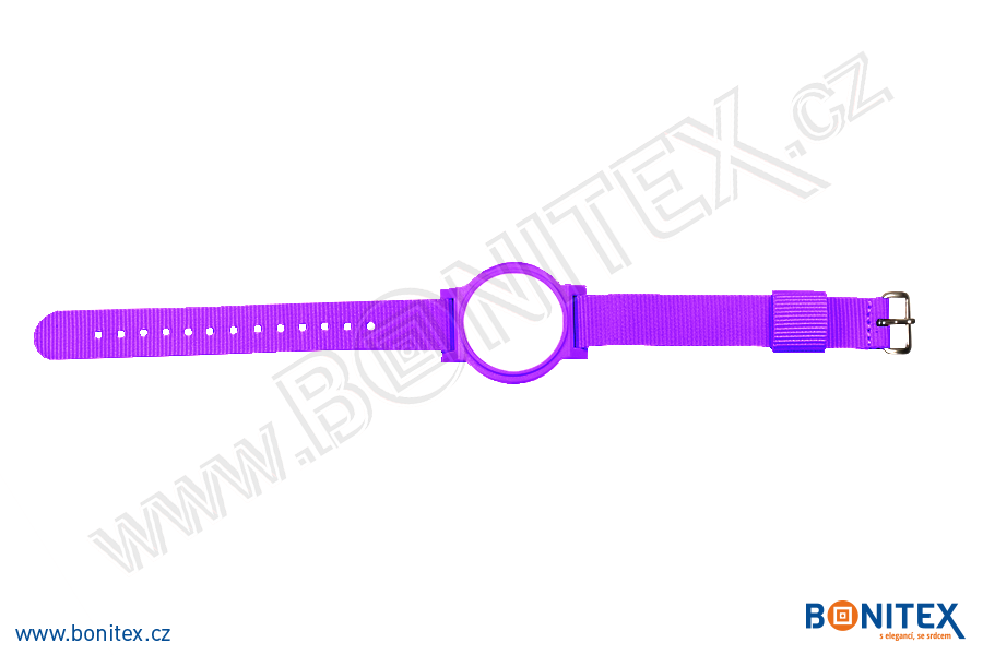 Nylonový náramek 255-265x16mm, kovová spona 1, s RFID 13,56 MHz, fialový/č.fialovo-bílý-botinex