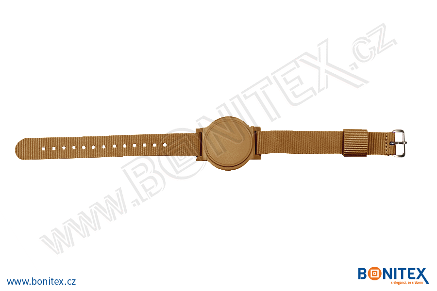 Nylonový náramek 255-265x16mm, kovová spona 1, s RFID 13,56 MHz, hnědý/č.hnědý-botinex