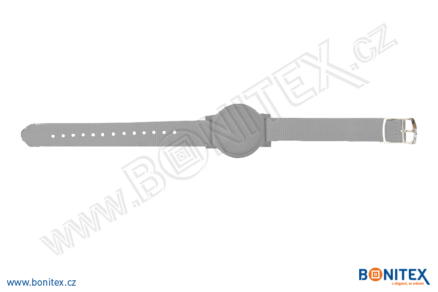 Nylonový náramek 255-265x15mm, kovová spona 2, s RFID 13,56 MHz, bílý/č.bílý-botinex