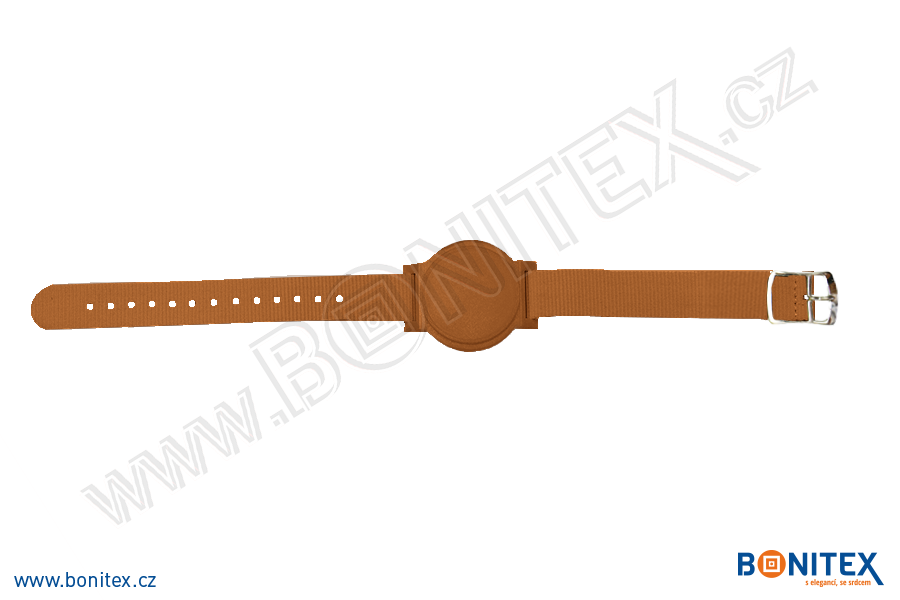 Nylonový náramek 255-265x15mm, kovová spona 2, s RFID 13,56 MHz, hnědý/č.hnědý-botinex
