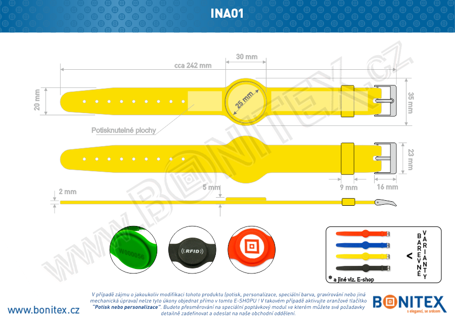 Náramek-silikon-242x20/35mm,kov.spona-s RFID-125kHz-žlutý-botinex