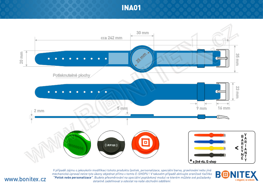 Náramek-silikon-242x20/35mm,kov.spona-s RFID-125kHz-modrý-botinex