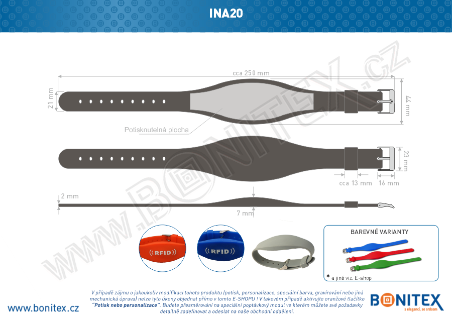 Silikonový náramek 255x17/34mm, kovová spona, s RFID 13,56 MHz, červený-botinex