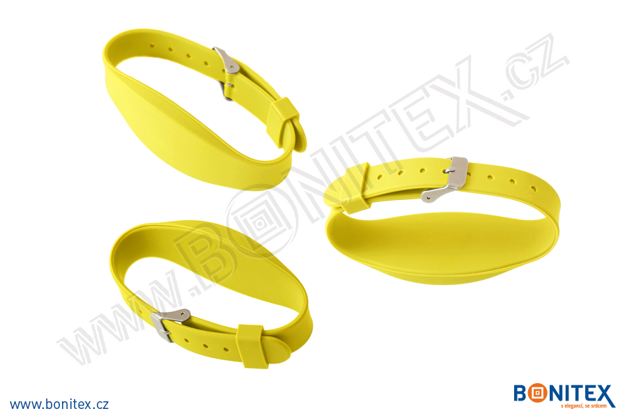 Silikonový náramek 255x17/34mm, kovová spona, s RFID 13,56 MHz, žlutý-botinex