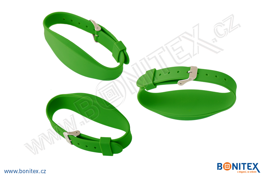 Silikonový náramek 255x17/34mm, kovová spona, s RFID 13,56 MHz, zelený-botinex