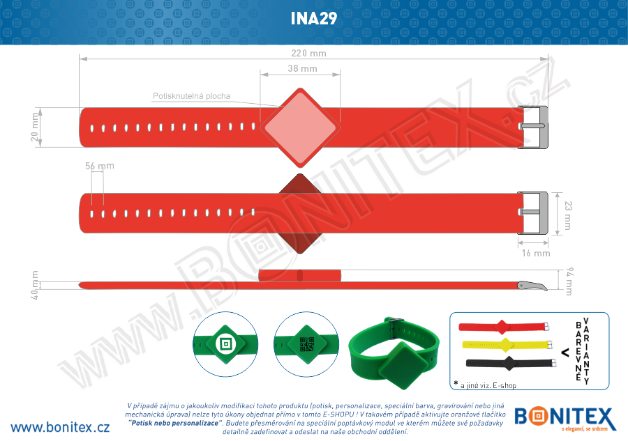 Náramek-silikon-247x20/40mm,kov.spona-s RFID-13,56 MHz-červený-botinex