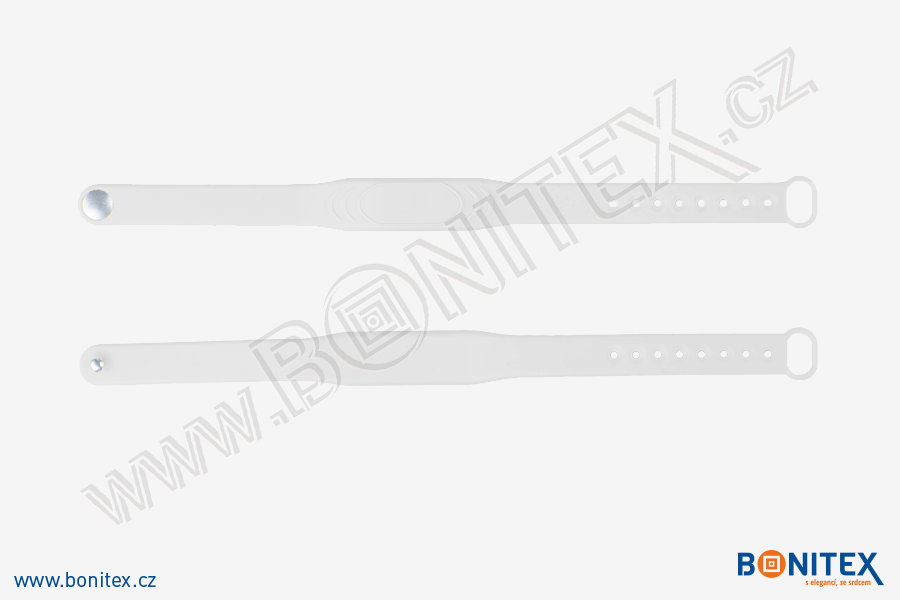 Náramek-silikon-242x13/17mm,kovový knoflík-s  RFID-13,56 MH-bílý-botinex