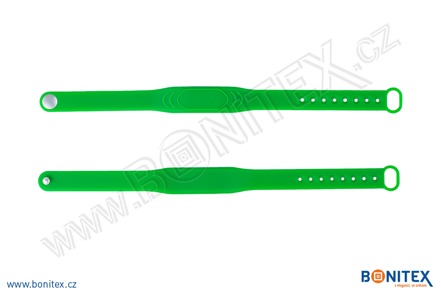 Silikonový náramek 242x13/17mm, kovový knoflík, s RFID 13,56 MHz, zelený-botinex