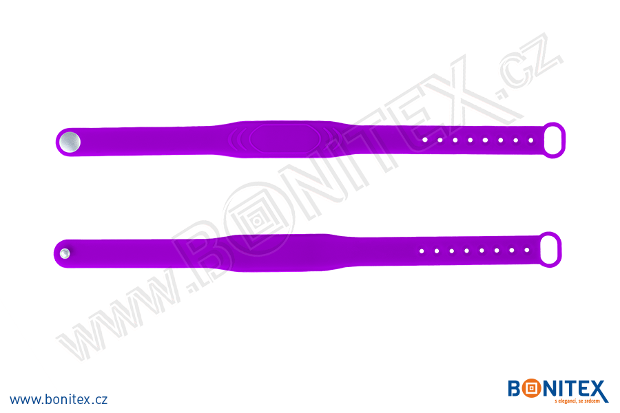 Silikonový náramek 242x13/17mm, kovový knoflík, s RFID 13,56 MHz, purpurový-botinex